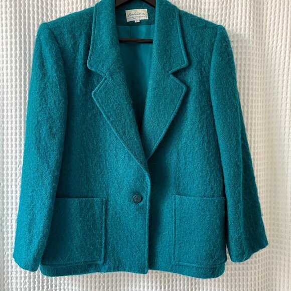 Vtg Lombardi Inc. women's size 10 teal mohair one-button jacket made in the US - Picture 1 of 5